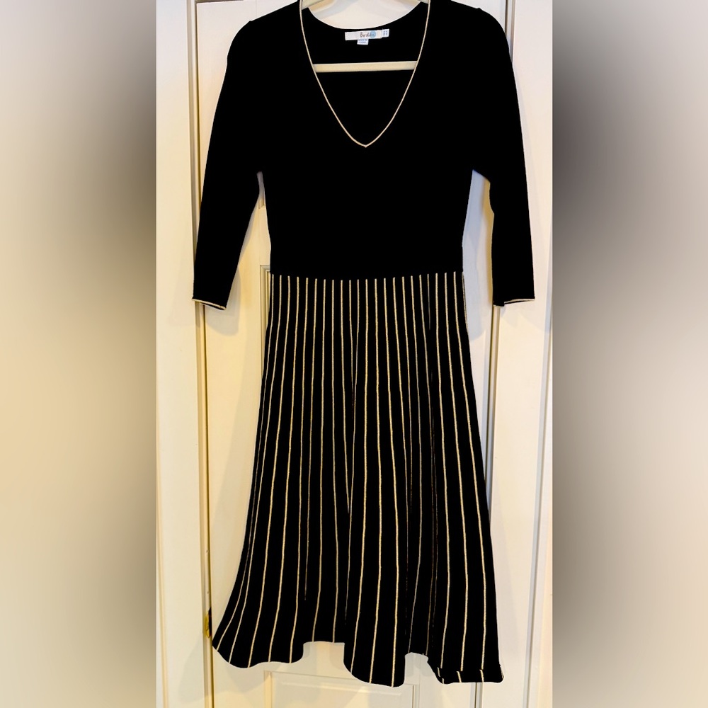 Boden Black Dress with Gold Stripes